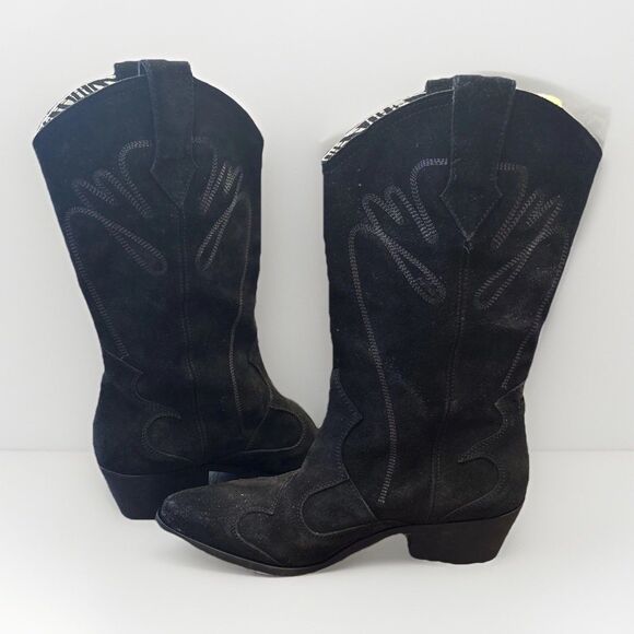 Manila Grace Black Western Suede Boots Size EU 41 US 10 Italy Zebra Interior - Picture 2 of 9